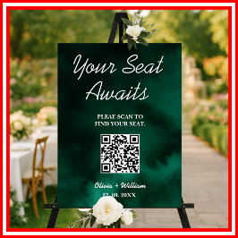 Emerald Green Wedding Seating Chart QR Code-Zeiche