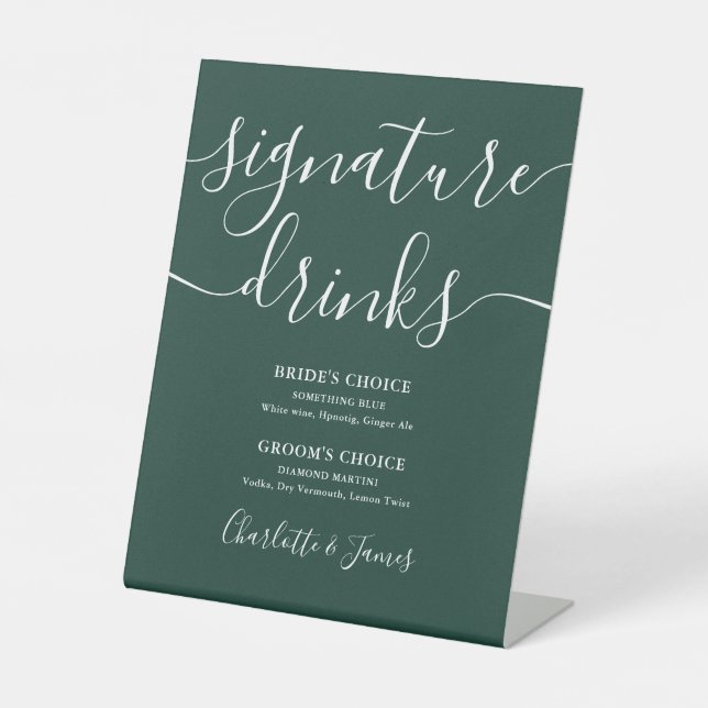 Emerald Green Wedding Signature Drinks Pedesta Sockelschild (Vorderseite)
