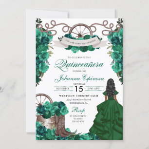 Emerald Green Western Ranchero Quinceanera Einladung