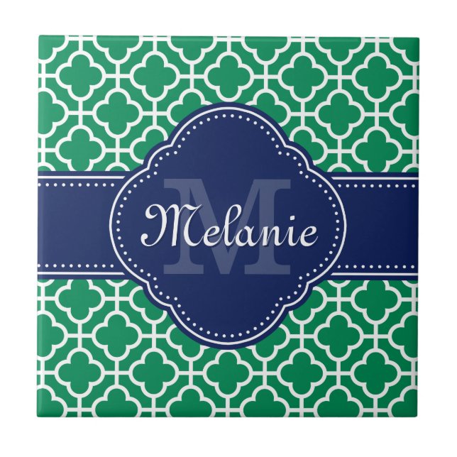 Emerald Green Whart marokkanisches Pattern Navy Mo Fliese (Vorderseite)