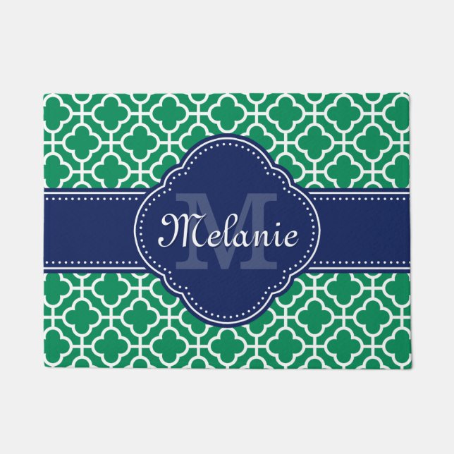 Emerald Green Whart marokkanisches Pattern Navy Mo Fußmatte (Vorderseite)