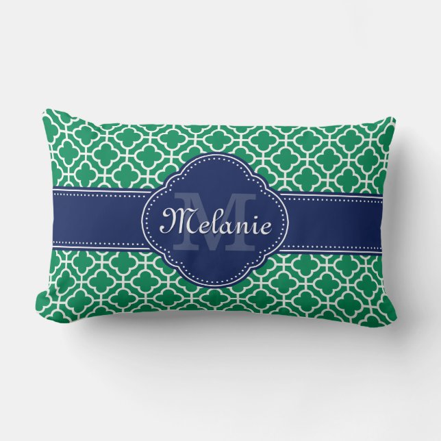 Emerald Green Whart marokkanisches Pattern Navy Mo Lendenkissen (Vorderseite)
