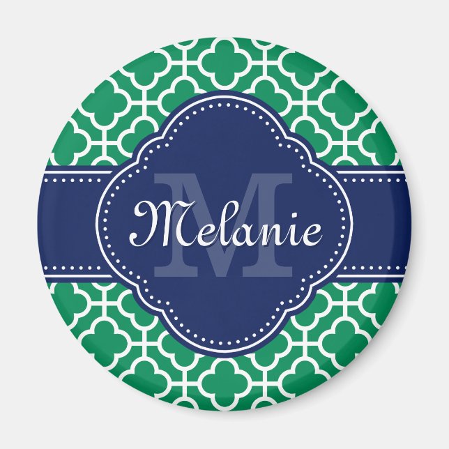 Emerald Green Whart marokkanisches Pattern Navy Mo Magnet (Vorne)