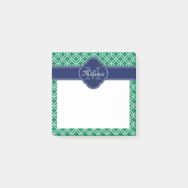 Emerald Green Whart marokkanisches Pattern Navy Mo Post-it Klebezettel (Vorderseite)
