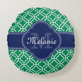 Emerald Green Whart marokkanisches Pattern Navy Mo Rundes Kissen
