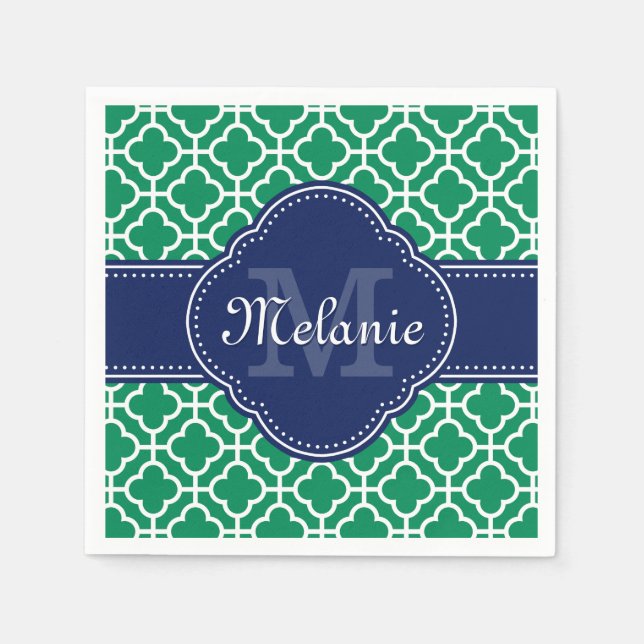 Emerald Green Whart marokkanisches Pattern Navy Mo Serviette (Vorderseite)