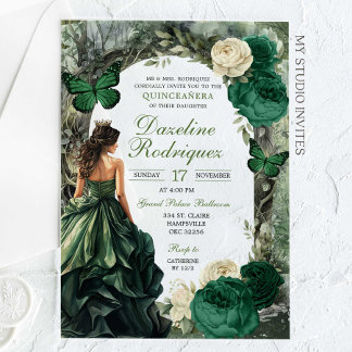 Emerald Green Whimsical Forest Quinceanera Acryleinladungen