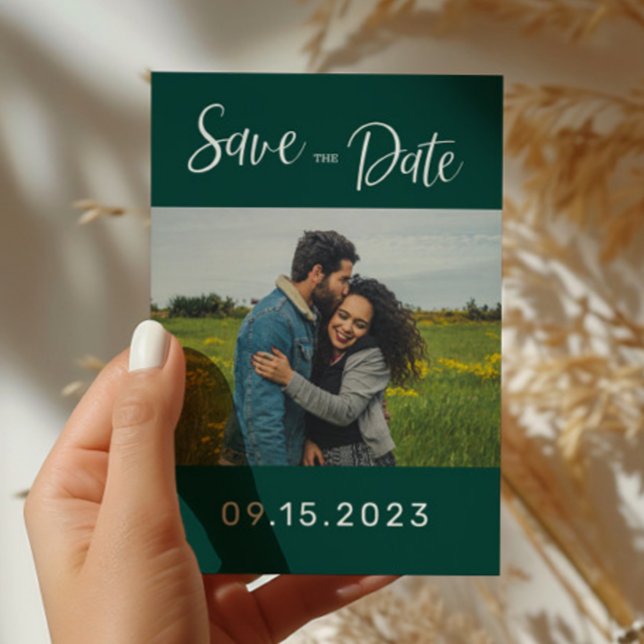 Emerald Green White Foto Wedding Save the Date Postkarte (Von Creator hochgeladen)