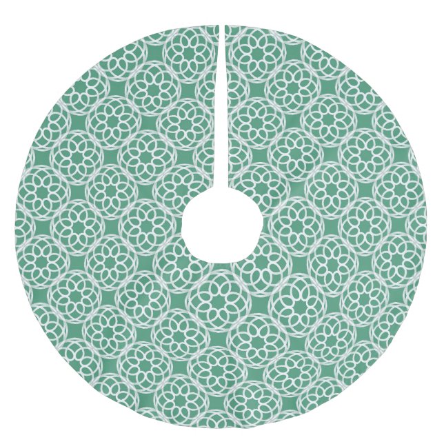 Emerald Green White Geometric Seamless Muster Polyester Weihnachtsbaumdecke (Vorderseite)