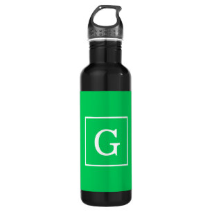 Emerald Green White Gerahmt Initial Monogram Edelstahlflasche