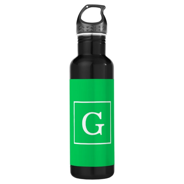 Emerald Green White Gerahmt Initial Monogram Edelstahlflasche (Vorderseite)
