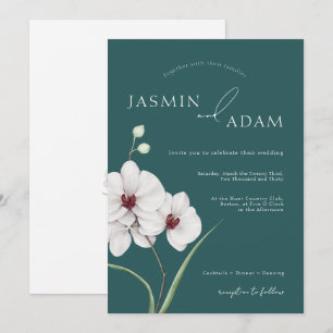 Emerald Green White Orchids Initial Floral Wedding Einladung