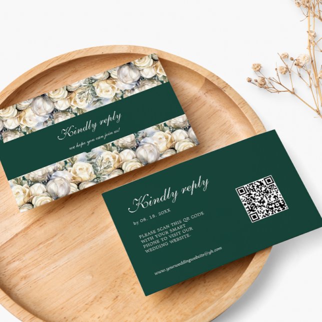 Emerald Green White Roses UAWG QR Code Wedding Begleitkarte (Von Creator hochgeladen)