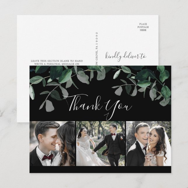 Emerald Greenery Black 3 Photo Merci Carte postale (Devant / Derrière)