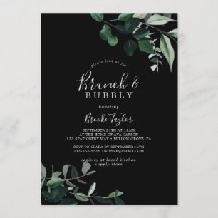 Emerald Greenery Black Brunch und Bubbly Einladung