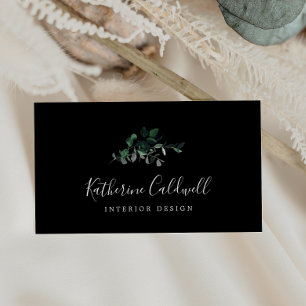 Emerald Greenery   Black Business Card Visitenkarte
