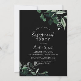 Emerald Greenery | Black Engagement Party Einladung