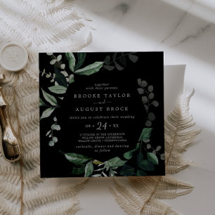 Emerald Greenery Black Square Wedding Einladung