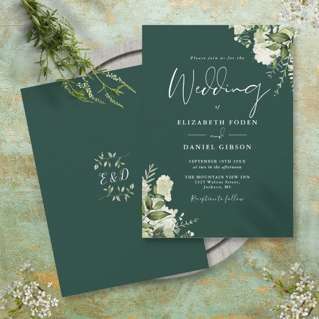 Emerald Greenery Blätter Monogram Wedding Einladung (Emerald Greenery Leaves Monogram Wedding Invitation)