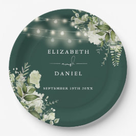 Emerald Greenery Bloral String Lights Wedding Pappteller