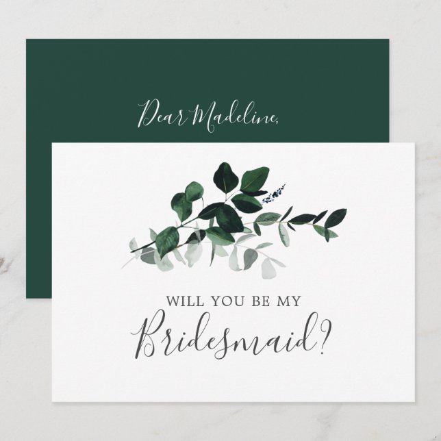 Emerald Greenery Bridesmaid Vorschlagskarte Einladung (Vorne/Hinten)