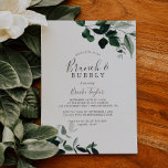 Emerald Greenery Brunch und Bubbly Brautparty Einladung<br><div class="desc">Dieser smaragdgrüne Brunch und die blubbly Bridal-Dusche laden zu einem Boho-Event ein. Das elegante und dennoch rustikale Design besticht durch stimmungsvolle,  dunkelgrüne Blätter und Eukalyptus mit einem modernen böhmischen Waldgefühl.</div>