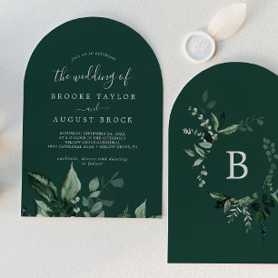 Emerald Greenery Dark Green Boho Arch Wedding Einladung