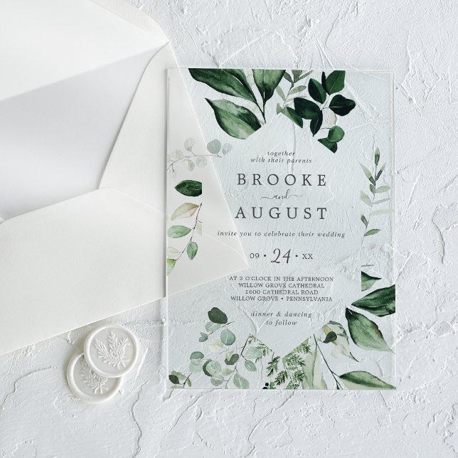 Emerald Greenery Elegante Herbstwoodland Hochzeit Acryleinladungen (Emerald Greenery Elegant Autumn Woodland Wedding Acrylic Invitations)