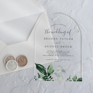 Emerald Greenery Eucalyptus Boho Mountain Wedding Acryleinladungen