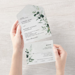 Emerald Greenery Eucalyptus Botanische Hochzeit All In One Einladung