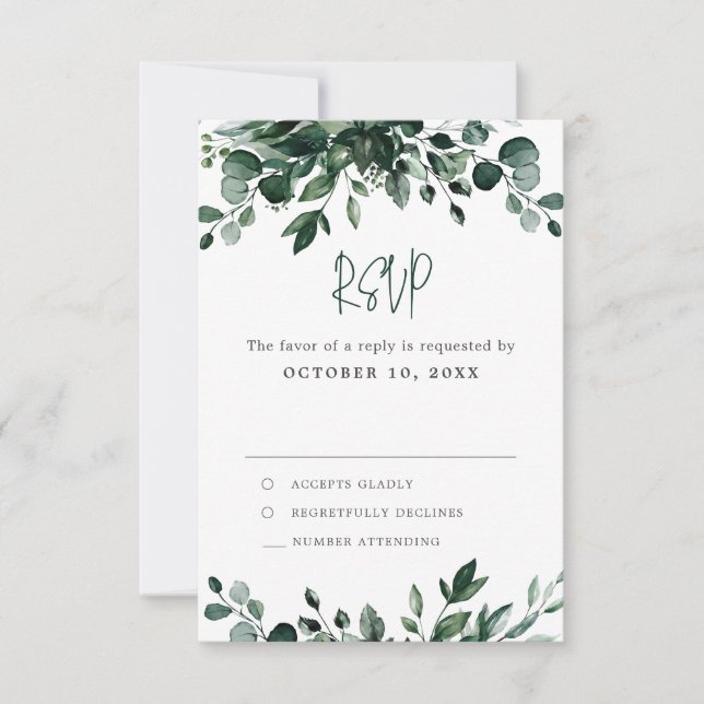 Emerald Greenery Eucalyptus Botanische Hochzeit RSVP Karte (Vorderseite)