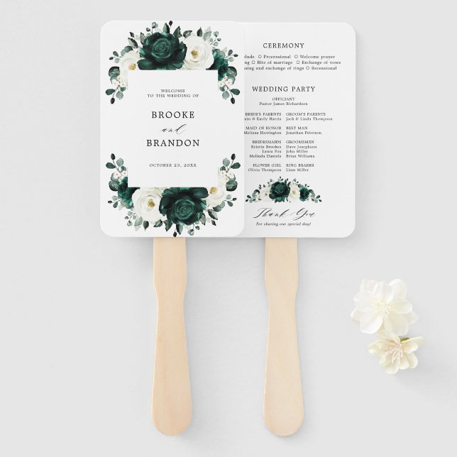 Emerald Greenery Eucalyptus Floral Wedding Program Fächer (Vorne und Hinten)