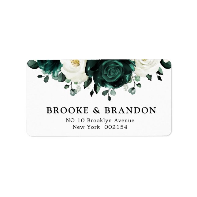 Emerald Greenery Eucalyptus White Floral Wedding Adressaufkleber (Vorne)