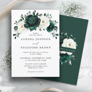 Emerald Greenery Eucalyptus White Floral Wedding Einladung