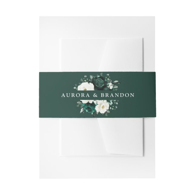 Emerald Greenery Eucalyptus White Floral Wedding I Einladungsbanderole (Vorderseite Beispiel)