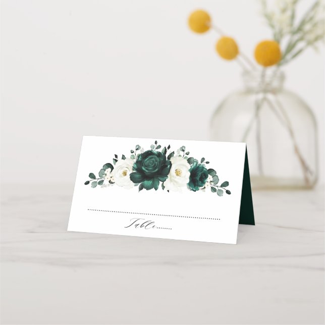 Emerald Greenery Eucalyptus White Floral Wedding Platzkarte (Vorderseite)