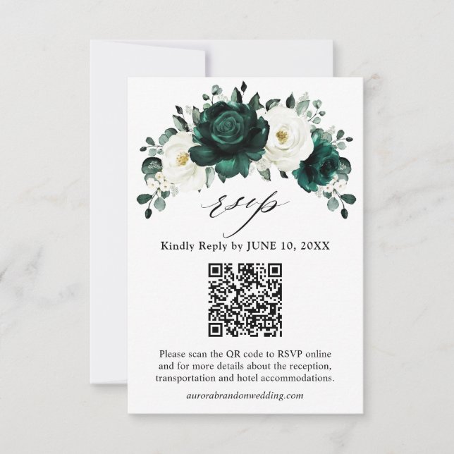 Emerald Greenery Eucalyptus White Floral Wedding R RSVP Karte (Vorderseite)
