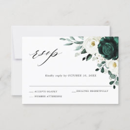 Emerald Greenery Eucalyptus White Floral Wedding RSVP Karte