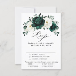 Emerald Greenery Eucalyptus White Floral Wedding RSVP Karte