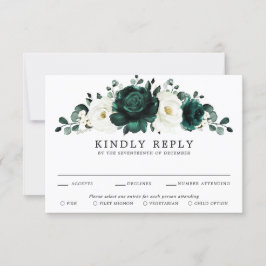 Emerald Greenery Eucalyptus White Floral Wedding RSVP Karte