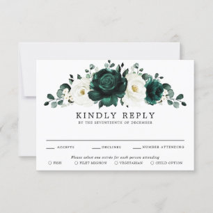 Emerald Greenery Eucalyptus White Floral Wedding RSVP Karte