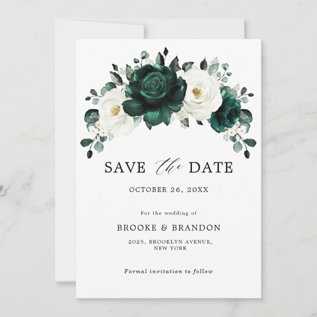 Emerald Greenery Eucalyptus White Floral Wedding Save The Date (Vorderseite)