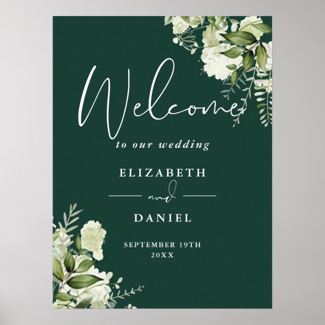 Emerald Greenery Floral Mariage Affiche de bienven (Devant)