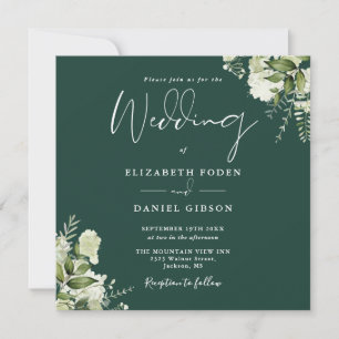 Emerald Greenery Floral Monogram Square Wedding Einladung