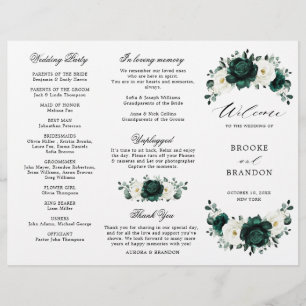 Emerald Greenery Floral Wedding Tri-Fold Programm