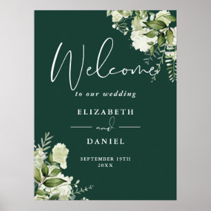 Emerald Greenery Floral Wedding Welcome Sign Poster