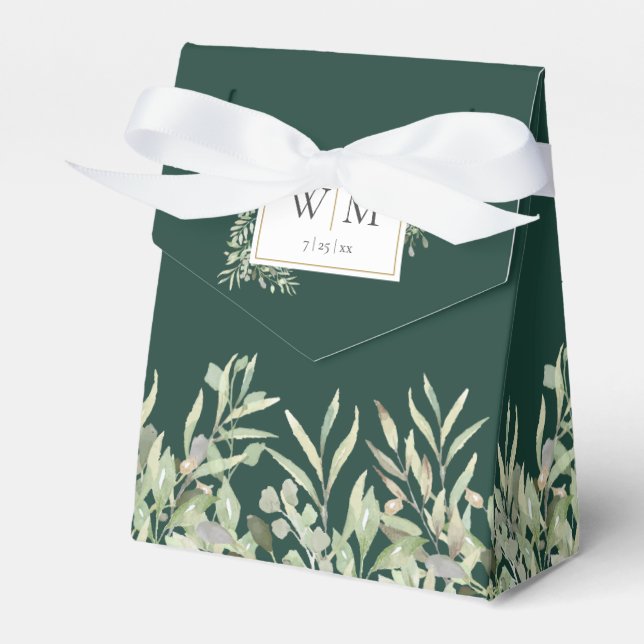 Emerald Greenery Foliage Monogram Wedding Geschenkschachtel (Vorderseite)