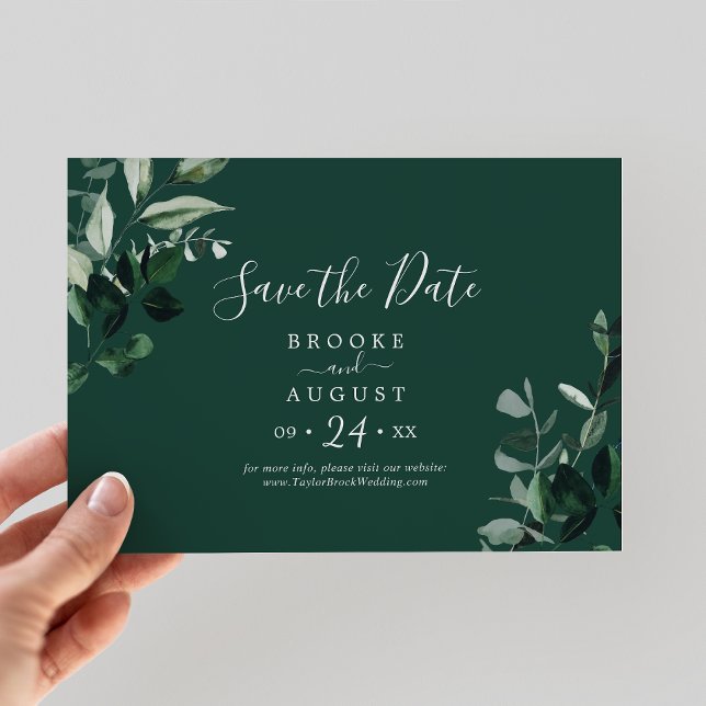 Emerald Greenery | Green Horizontal Save The Date (Von Creator hochgeladen)