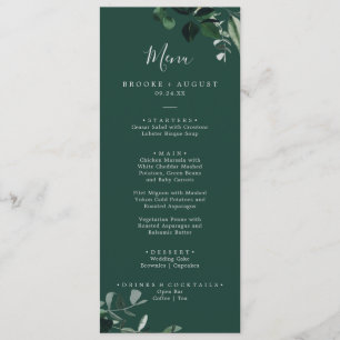 Emerald Greenery   Green Wedding Dinner Menu Menükarte