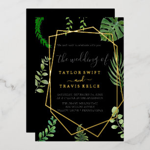 Emerald Greenery Lässige Hochzeit mit Goldfolie Folieneinladung